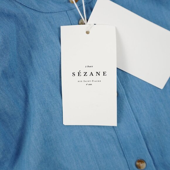 Sezane Erine Long-Sleeve Button-Up Shirt In Chambray - Women's Size US 2 - NWD! - Picture 10 of 11